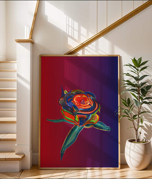 Rosa abstracta vibrante con colores dinámicos sobre fondo degradado