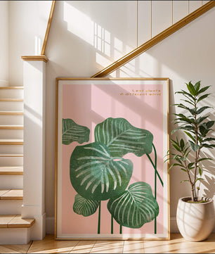 Abstract Botanical Green Leaves On Pink Background - Mi tienda