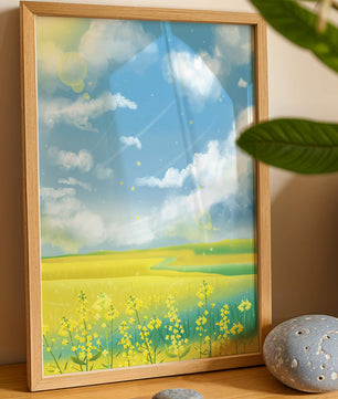 Sunny Meadow with Yellow Flowers and Blue Sky Scenic Art