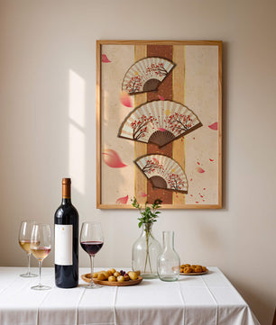 Elegant Japanese Fans with Cherry Blossom Design on Textured Background - Mi tienda