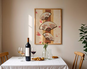 Elegant Japanese Fans with Cherry Blossom Design on Textured Background - Mi tienda