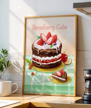 Delicioso pastel de chocolate y fresa con crema y frutas