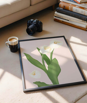 Elegant white tulips illustration on pastel background