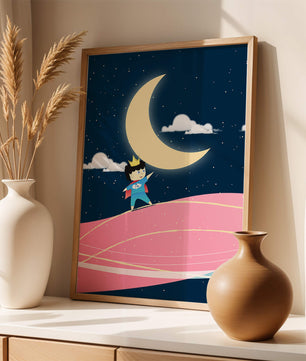 Little Prince Standing on Pink Planet under Starry Night Sky - Mi tienda