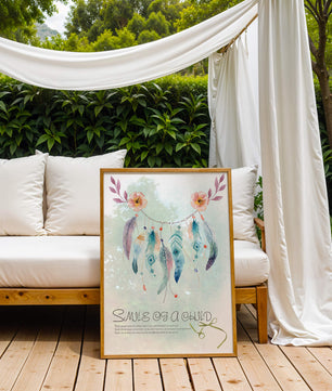 Whimsical dreamcatcher with feathers and flowers in a pastel watercolor style