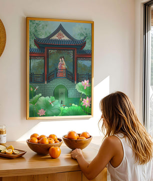 Traditional Chinese Pavilion with Women in Garden Scene - Mi tienda