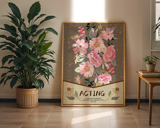 Floral watercolor illustration with motivational text on a brown dotted background