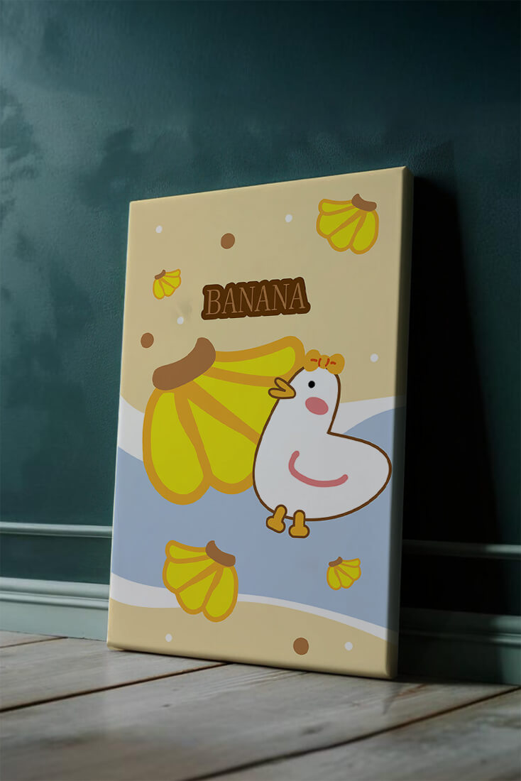 Cartoon duck with banana background for playful design