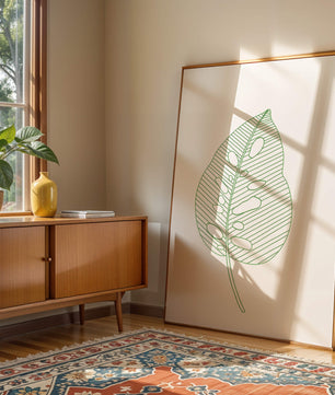 Detailed Green Leaf Line Drawing Art - Mi tienda