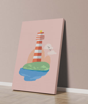 Ilustración encantadora de un faro con un entorno costero tranquilo