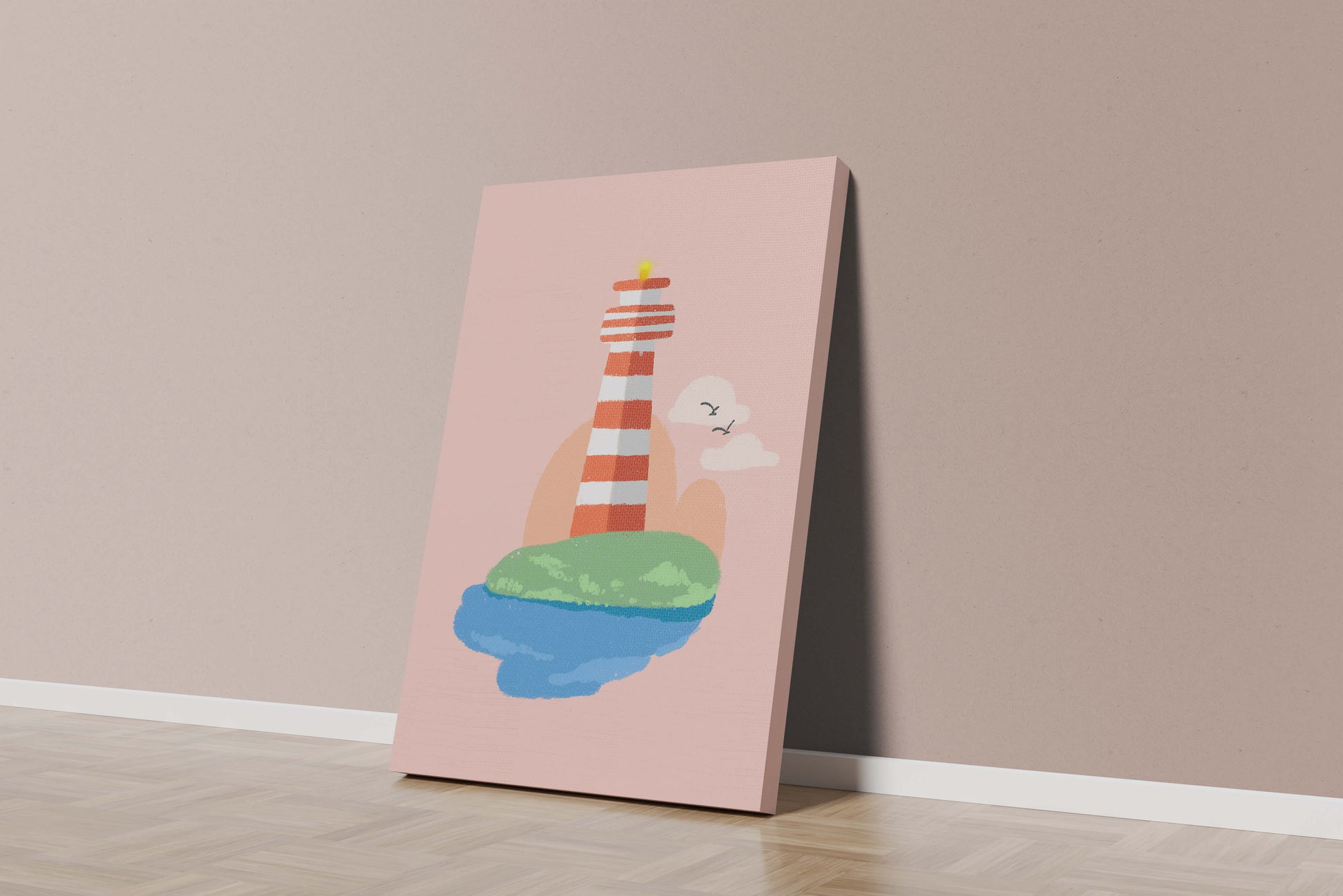 Ilustración encantadora de un faro con un entorno costero tranquilo