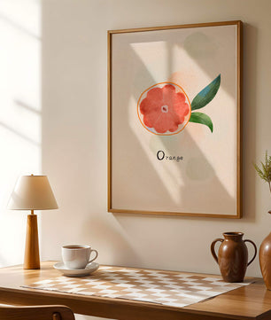 Watercolor Illustration of Orange Slice with Leaves on Pastel Background - Mi tienda