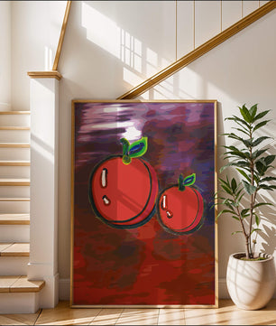 Dos manzanas abstractas con fondo colorido