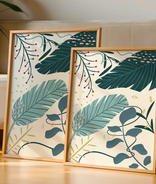 Abstract Botanical Illustration with Colorful Leaf Patterns