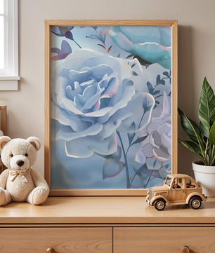 Serene Blue Roses With Delicate Leaves on Soft Background