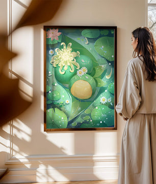 Scène aquatique luxuriante avec des fleurs de lotus et des feuilles vertes