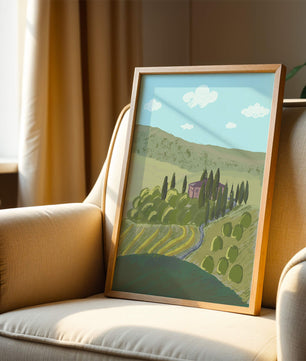 Paysage charmant de campagne toscane avec collines ondulées et cyprès
