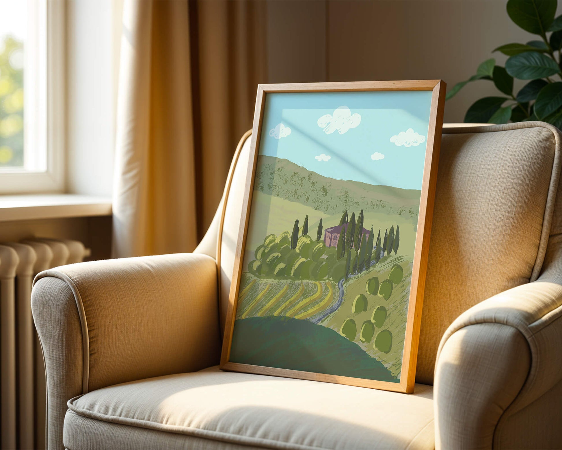 Charming Tuscan Countryside Landscape with Rolling Hills and Cypress Trees