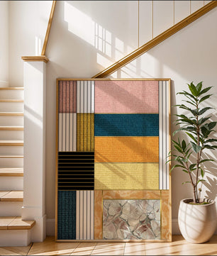 Geometric Abstract Art with Textured Blocks and Gold Accents - Mi tienda