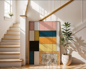 Geometric Abstract Art with Textured Blocks and Gold Accents - Mi tienda