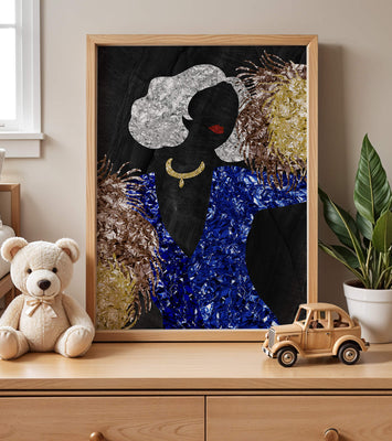 Abstract art with colorful foil textures and silhouette