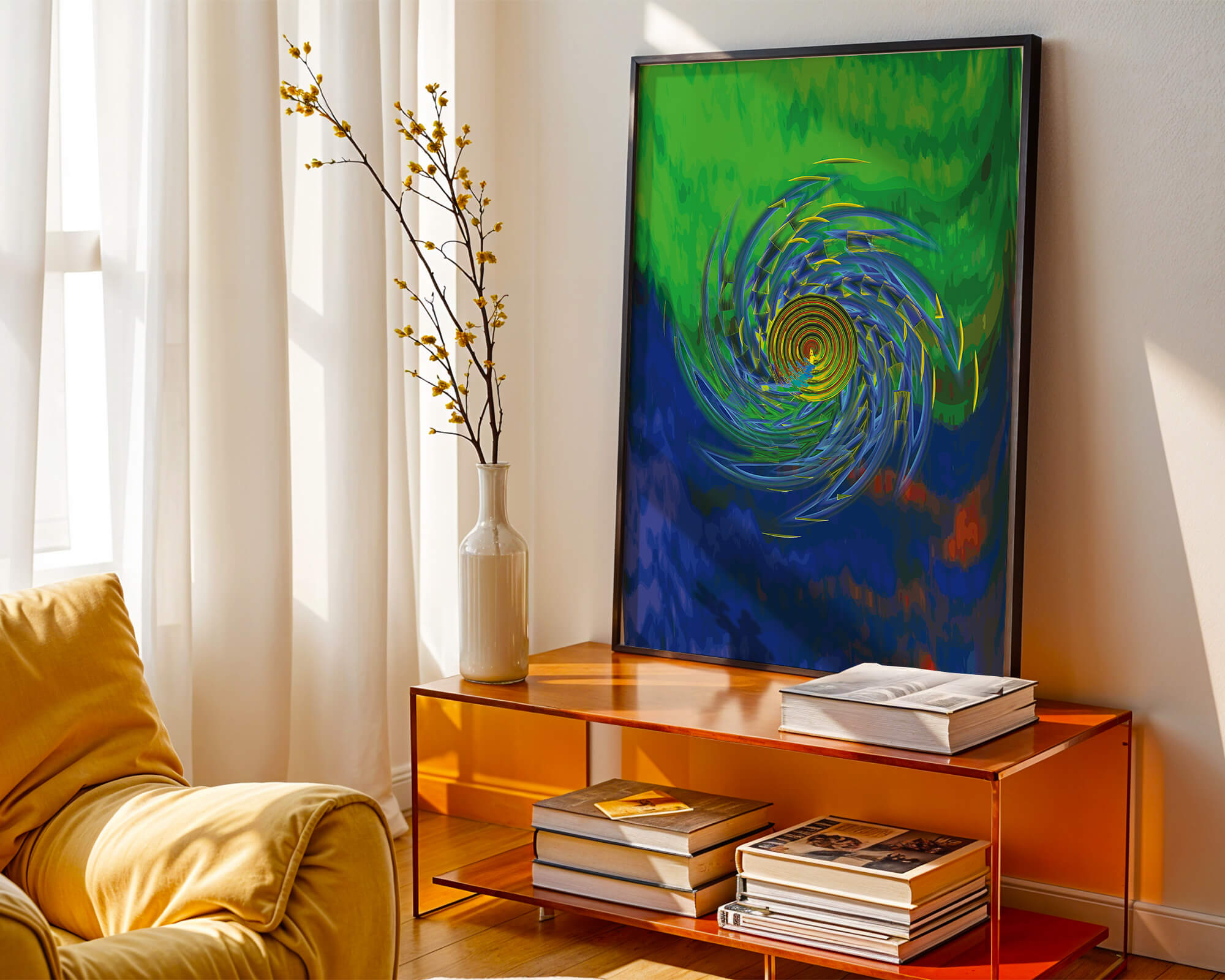 Colorful abstract vortex illustration with swirling patterns