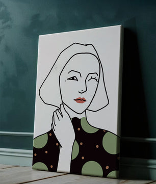 Modern Minimalist Portrait of a Winking Woman in Green Polka Dot Dress - Mi tienda