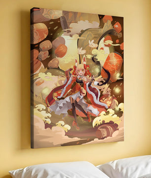 Vibrant fantasy scene with animated character and whimsical creatures