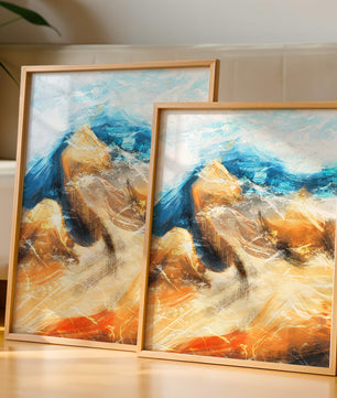 Paisaje abstracto con tonos azules y dorados