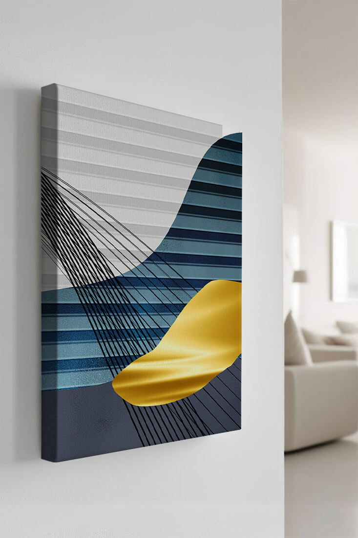 Abstract Composition with Blue and Gold Elements