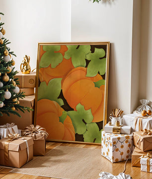 Colorful Pumpkin Pattern With Green Leaves
