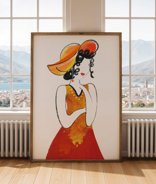 Elegante Frau in einem lebendigen Hut und Kleid Illustration