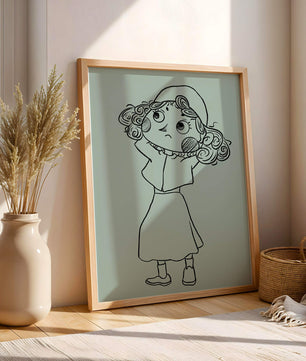 Hand-Drawn Illustration of a Thoughtful Cartoon Character with Curly Hair and a Beanie