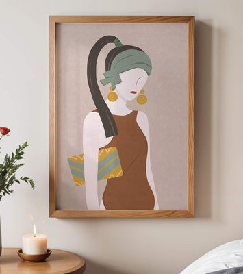 Stylized woman portrait with muted colors and geometric elements