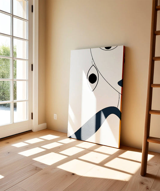 Abstract Minimalist Art with Geometric Shapes and Earring Detail