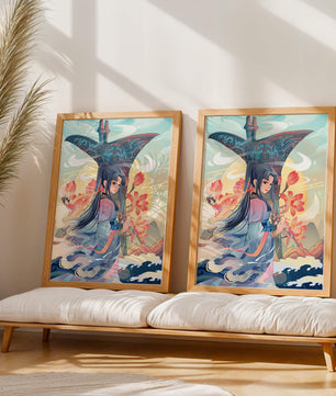 Art fantastique élégant : femme en tenue traditionnelle avec fond floral