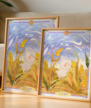 Cute Bunny in Wheat Field with Virgo Zodiac Theme