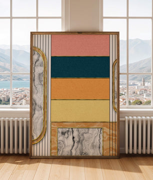 Abstract Geometric Art with Gold and Marble Accents