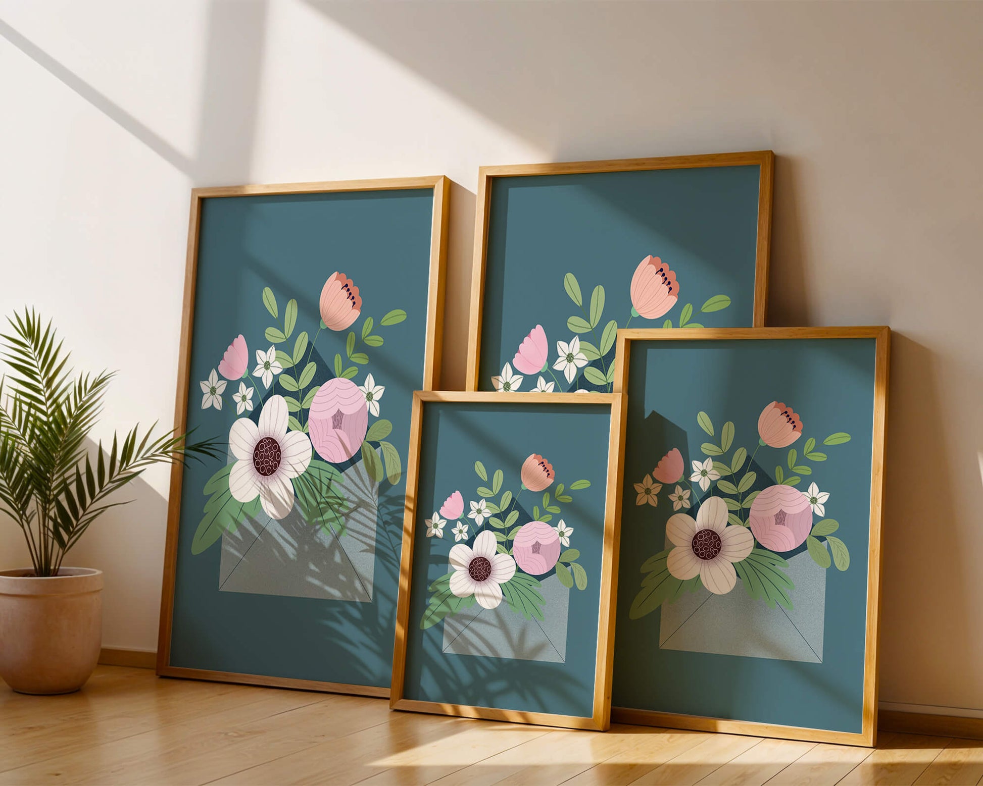 Floral bouquet in envelope with elegant botanical design