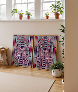 Art de chat géométrique coloré avec motifs abstraits en tons pastel