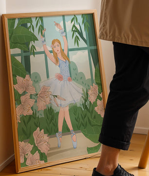 Elegant ballet dancer in a floral and botanical setting