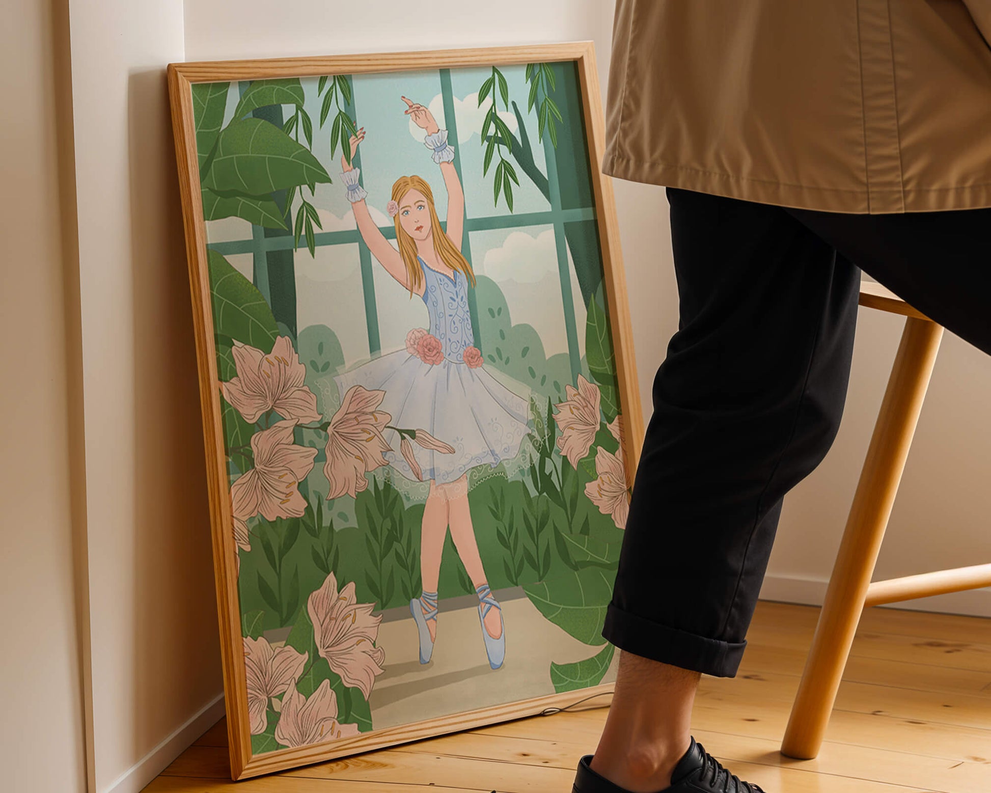 Elegant ballet dancer in a floral and botanical setting