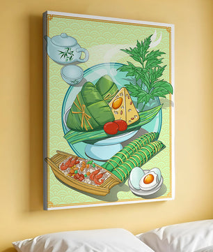Illustration d'aliments asiatiques traditionnels avec service à thé et herbes