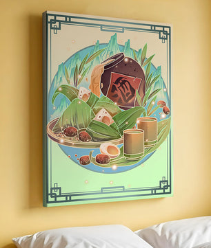 Traditional Chinese food illustration with festive elements