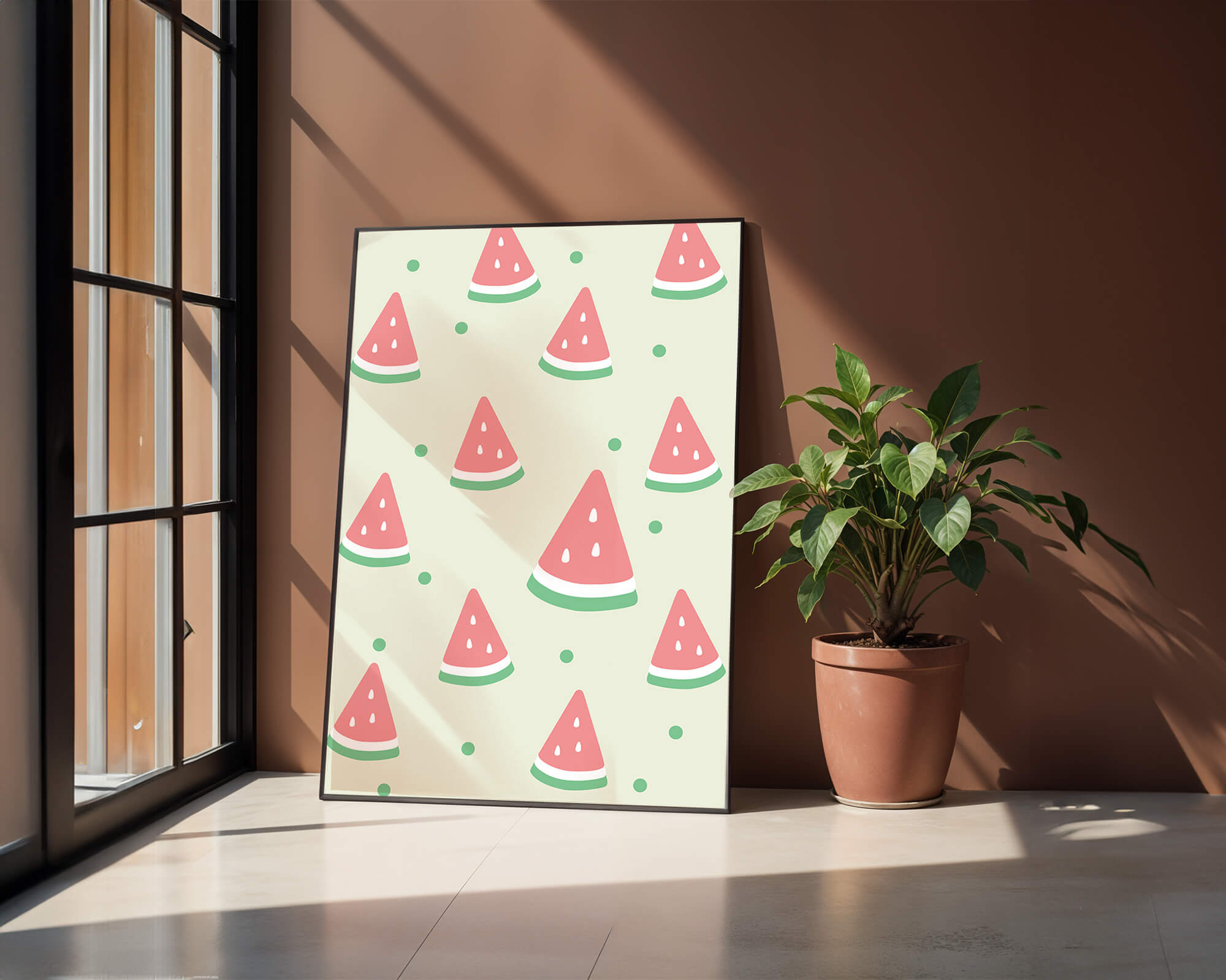 Playful pattern of watermelon slices on light background