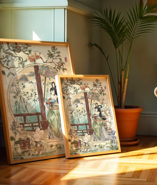 Peaceful Garden Scene with Girl and Rabbit