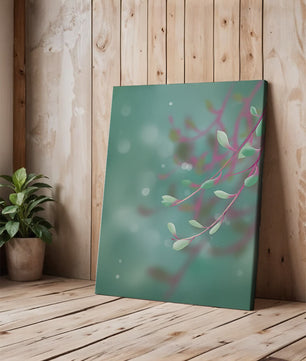 Diseño abstracto sereno con hojas pastel y fondo borroso