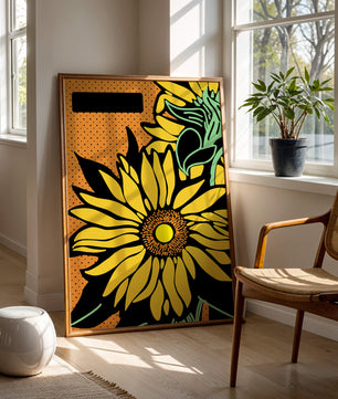 Colorful sunflower illustration with bold lines and dots