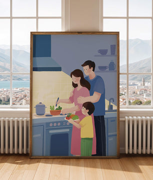 Family Cooking Together in a Modern Kitchen