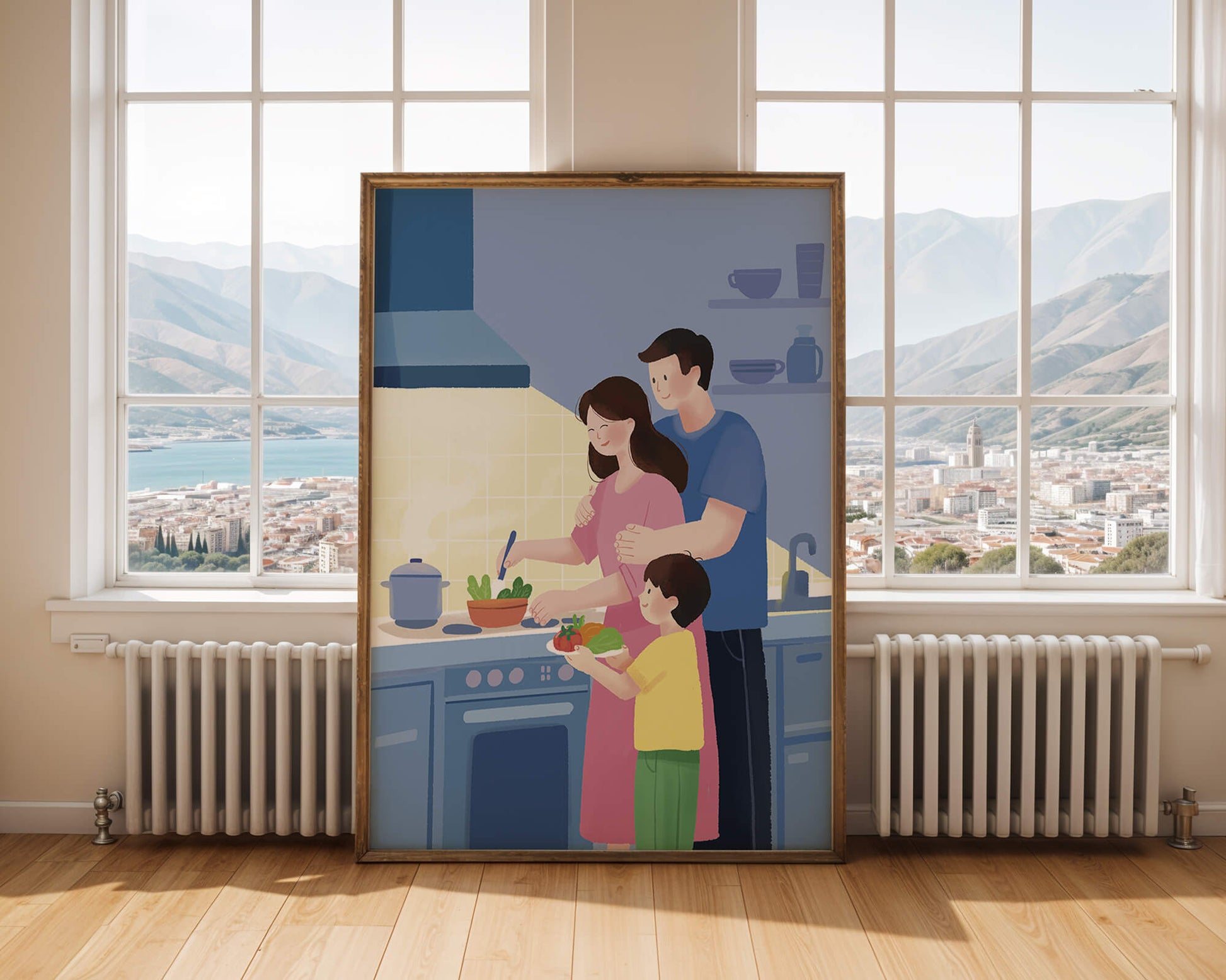Family Cooking Together in a Modern Kitchen